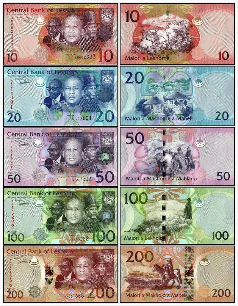 全新UNC 莱索托10-200马洛蒂 2021年5张套 非洲钱币外币