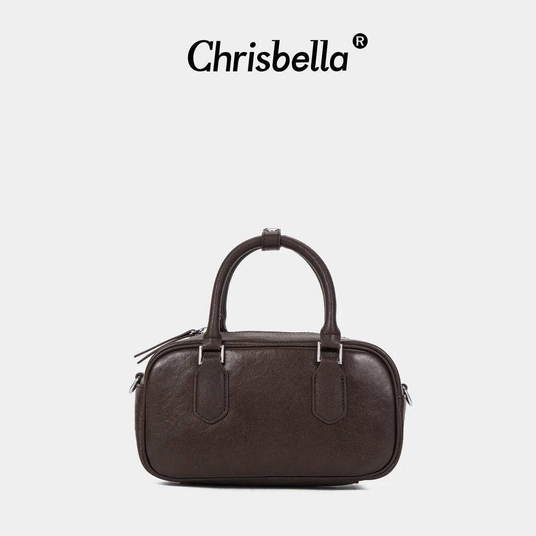 CHRISBELLA植鞣头层牛皮波士顿包可手提斜挎包包