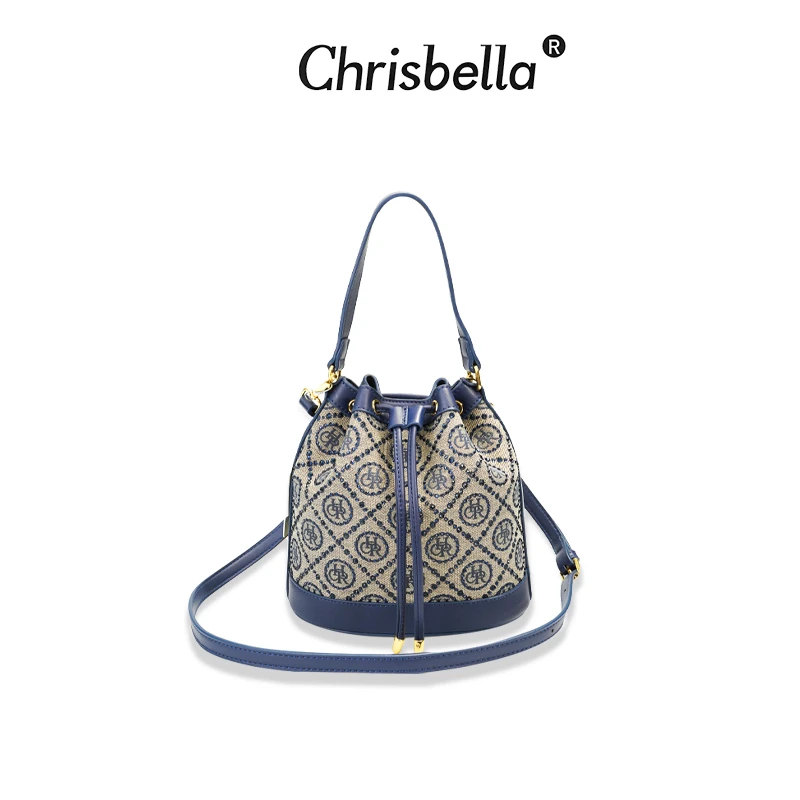 CHRISBELLA/新款重工烫钻水桶包单肩斜挎手提包【K2】