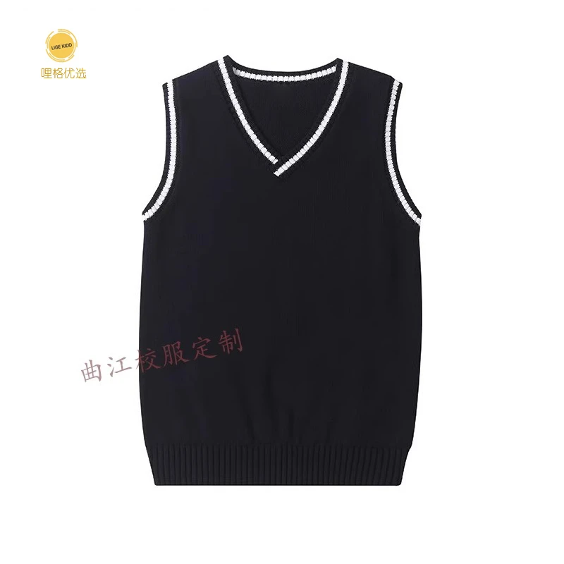 儿童校服毛背心男女童针织马甲套头秋季宽松外穿潮流大童时尚