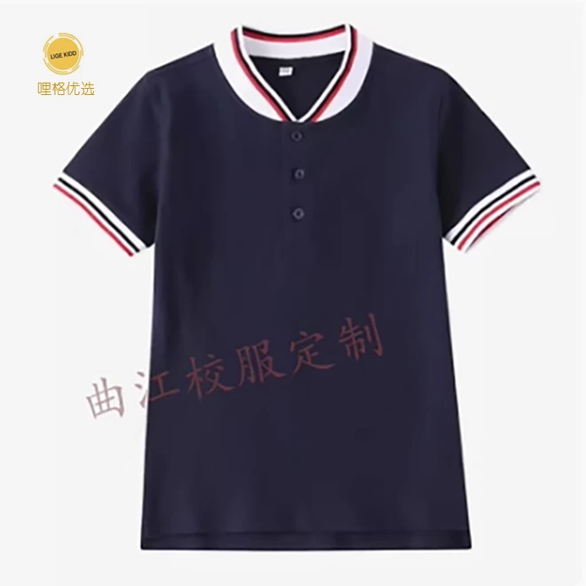 儿童立领POLO衫夏季男女童白色短袖儿童藏青色校服T恤小学中大童