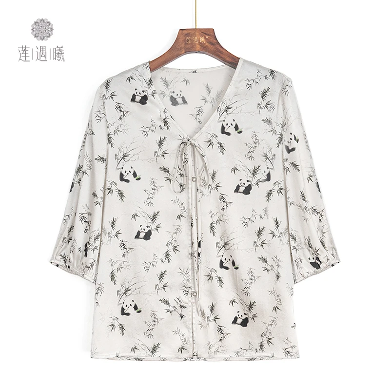 莲遇曦企业店 熊有成竹.熊猫上衣 桑蚕丝女装ZQ24A95-528
