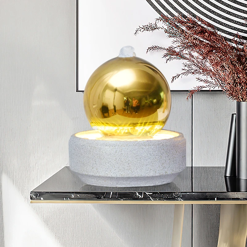 水渡烟云现代轻奢流水摆件客厅办公室简约风车水球轮喷泉循环水景