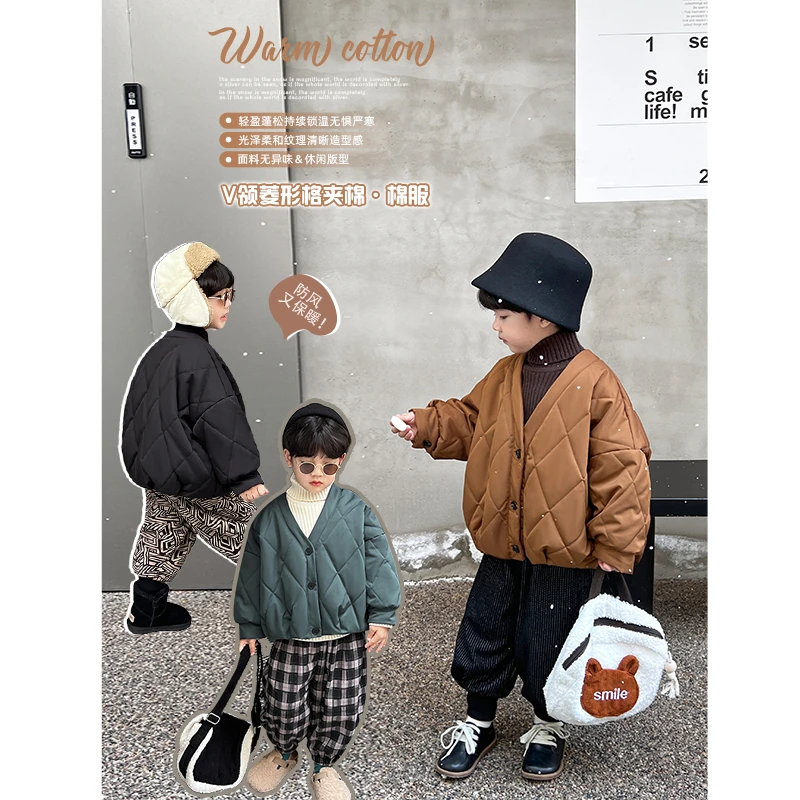 【小首尔】现货-txb冬装儿童韩版格夹棉设计休闲短款棉服YY3051