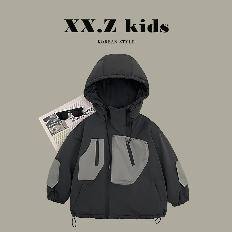 【兔小呗】【现货】冬季冬装潮流拼色宽松连帽保暖棉服外套HDM3086