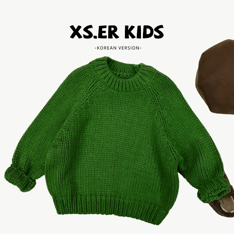 【西西现货】男女童复古韩系纯色毛衣秋季圆领针织上衣HBB5789