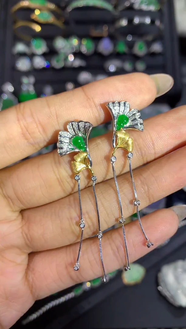 【闪购商品】翡翠耳饰18K金镶嵌耳饰