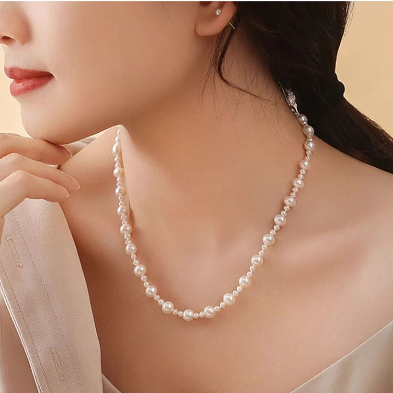 铜仿珍珠项链 无暇正圆珍珠项链珍珠项链女925银锁骨链小众颈链