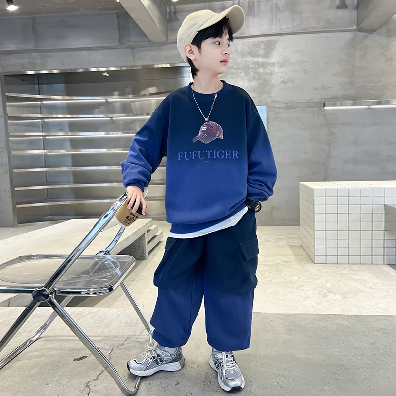 男童春秋款套装2024新款休闲卫衣中大童两件套潮【QSX】AF214