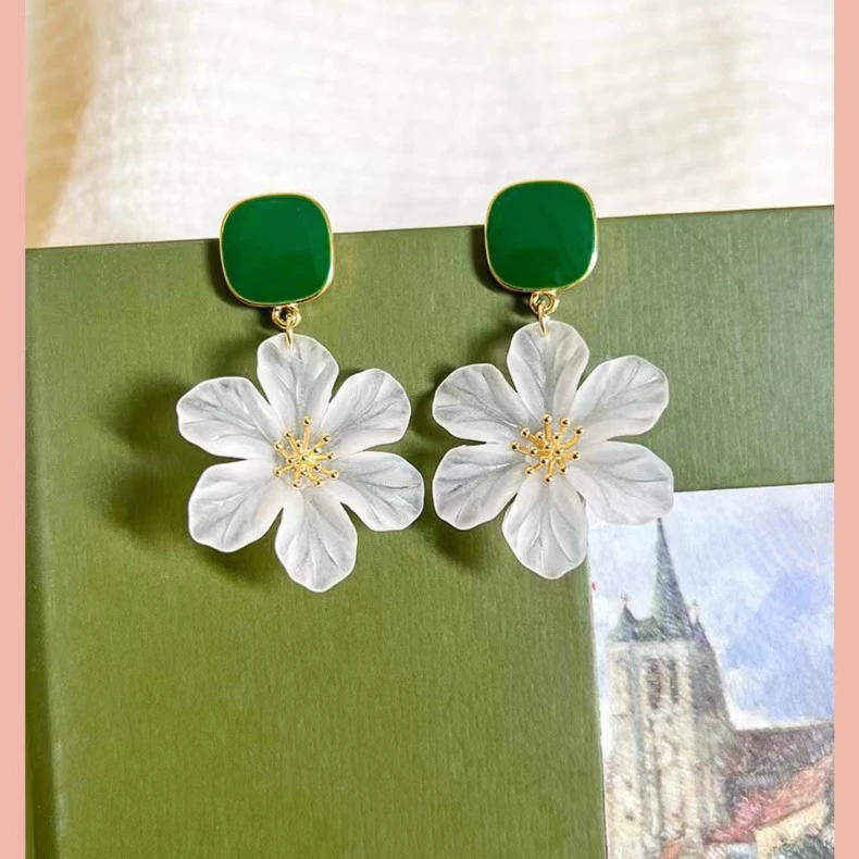 铜合金硅胶耳饰 ED018国风小清新长款吊坠显白气质范小雏菊耳钉