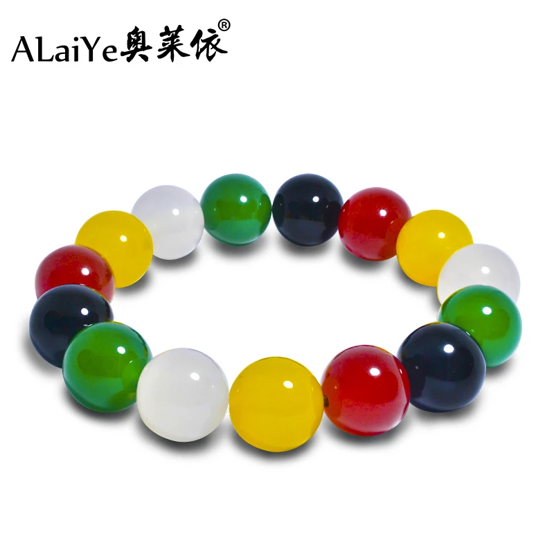 红黄白绿黑五色玛瑙手链女情侣闺蜜水晶天然玉髓本命马年首饰男串