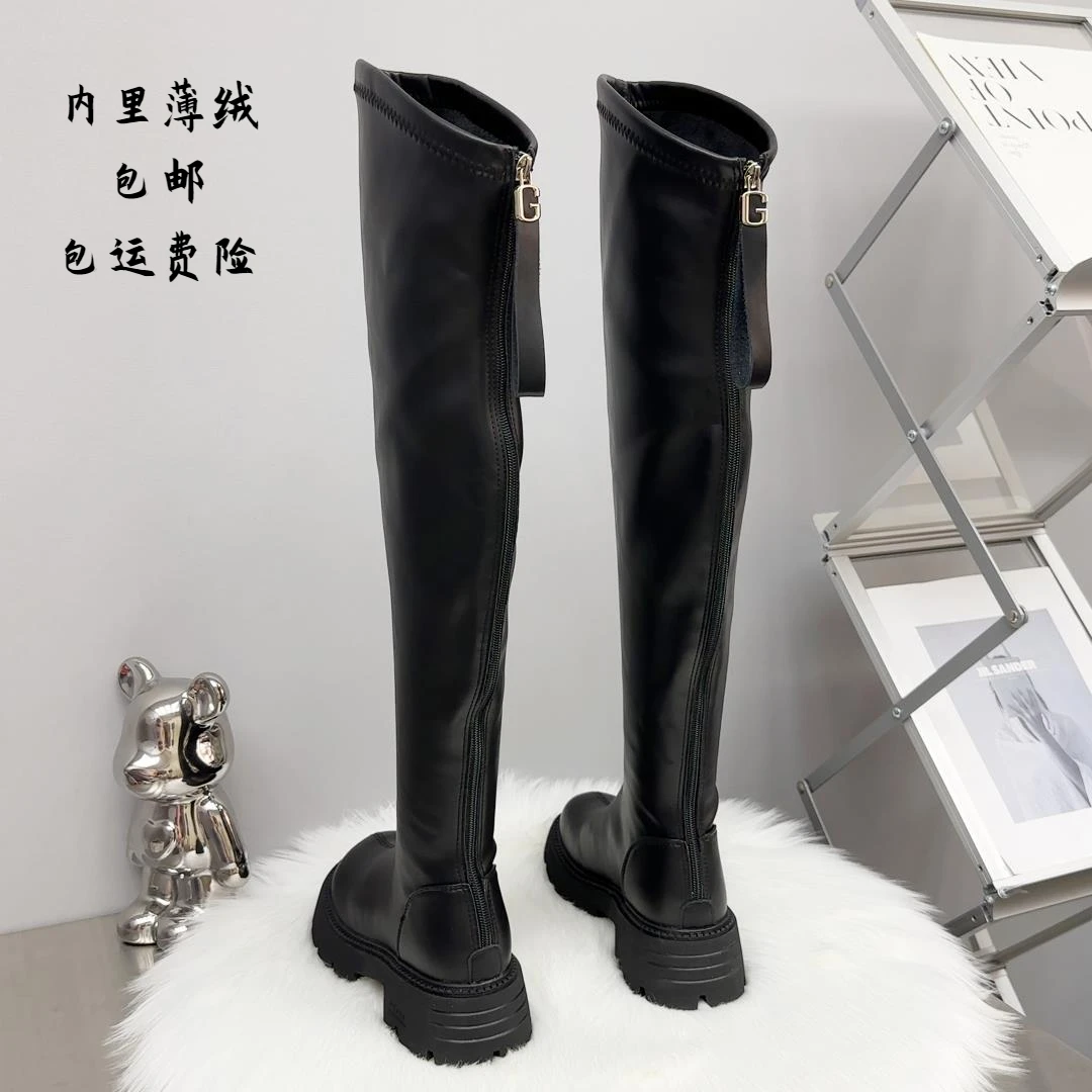 瘦瘦靴小个子欧货真皮过膝靴女后拉炼长筒女靴高筒骑行加绒弹力