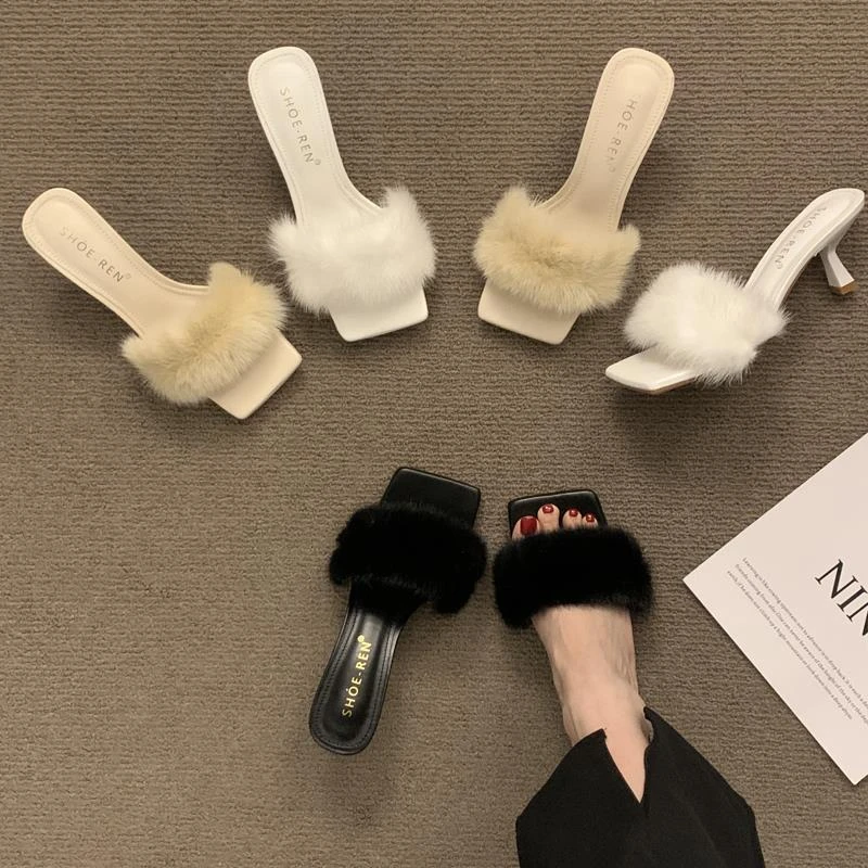 外穿厚底一字带时尚防滑夏季百搭露趾风高跟拖鞋女鞋子年细跟凉
