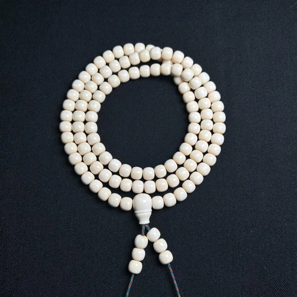 P147（收藏级）天然猛犸牙同根精选肉芯料老型108手串约6*5mm