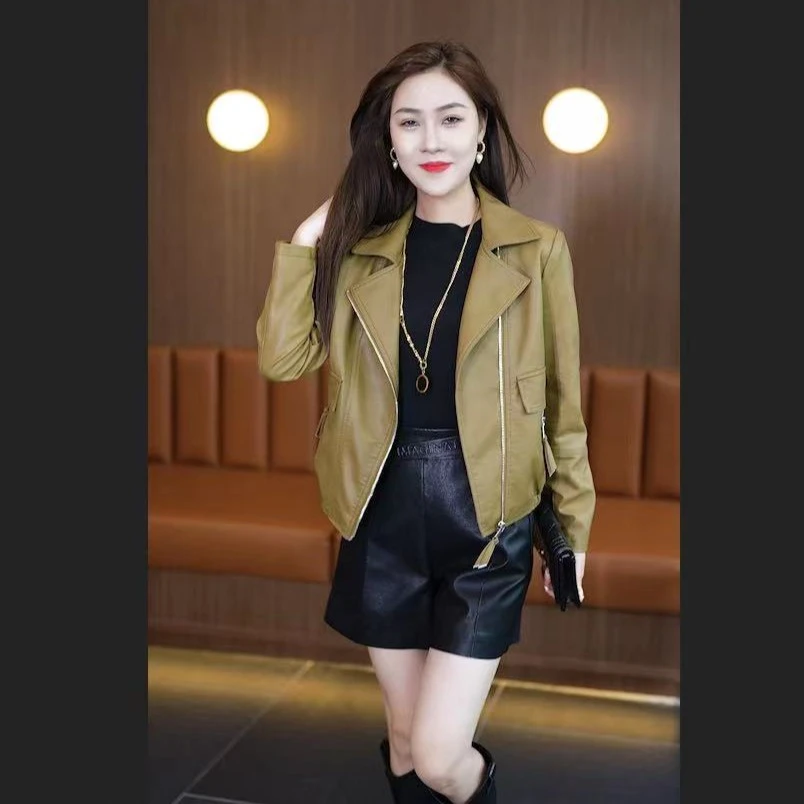皮衣女外套2024春季新款韩版修身显瘦百搭短款皮夹克潮