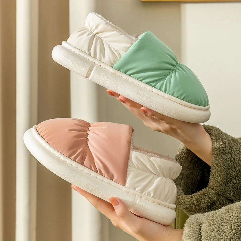 蚂蚁之恋 拖鞋女冬男防泼水羽绒布保暖包跟棉鞋新款棉拖鞋 1双装