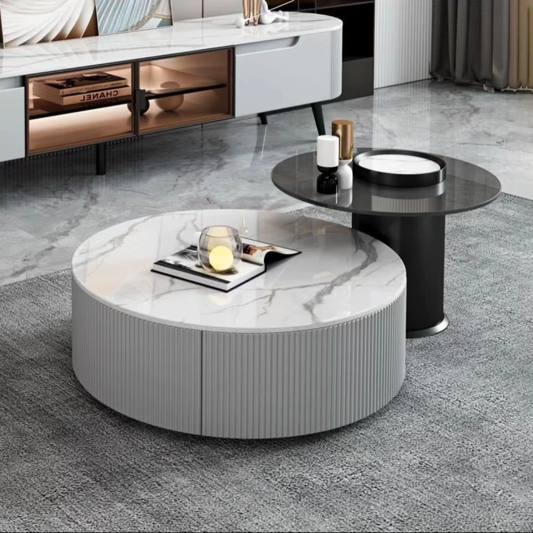 轻奢烤漆岩板茶几现代简约家用客厅小户型圆形茶桌钢化玻璃小茶几