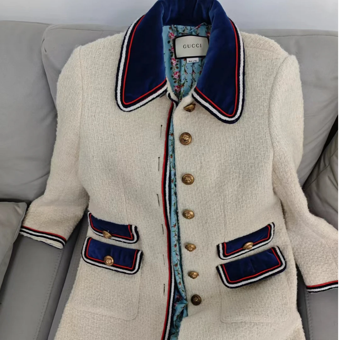 95新 GUCCI/古驰 麦殿/羊绒针织大衣白色38码/241010VGSLZ20