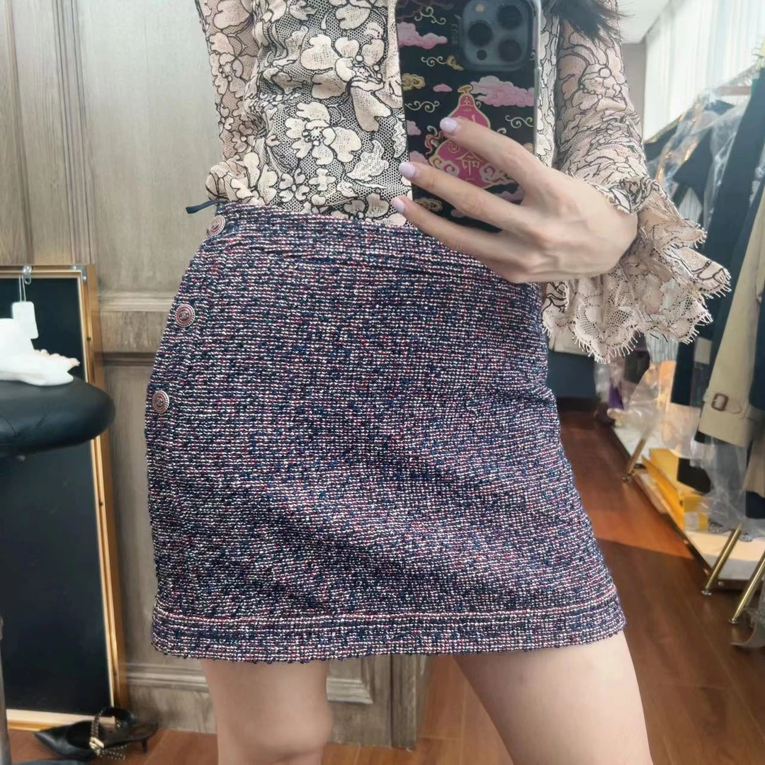 麦殿/95新/Chanel香奈儿/软呢短裙36码蓝色/240822LZXXH83