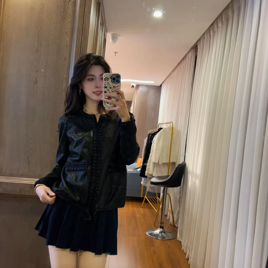 麦殿/99新/Chanel香奈儿/黑色羊皮材质外套/240916YDDVP01