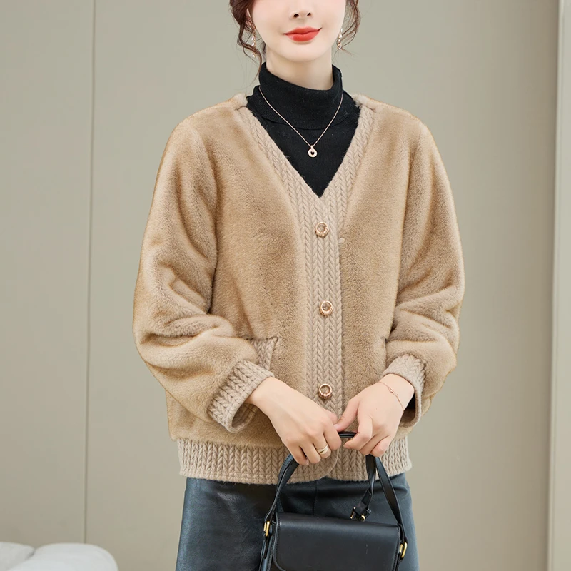 【有才专属】冬季轻奢时尚优雅外套新款高端V领洋气妈妈装外套K3072