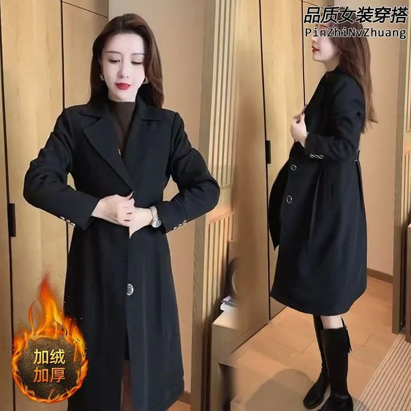 加绒保暖新款仿兔绒高档风衣0下10度可穿中长款韩版过膝秋冬气质