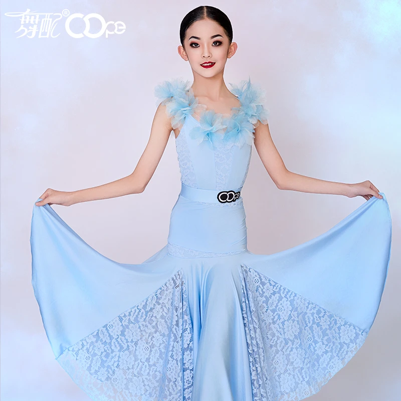 OOPE舞配舞服新款淡蓝色蕾丝拼接摩登服套装女-----WL41228