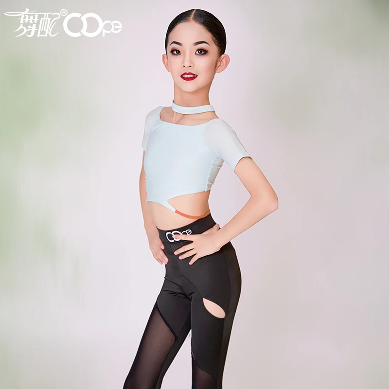 OOPE舞配舞服夏季新款拉丁舞女孩短袖黑色长裤套装-----WL41202