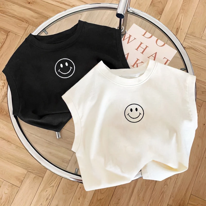 纯棉男女童夏季无袖背心中小童圆领休闲百搭宝宝洋气上衣无袖T恤