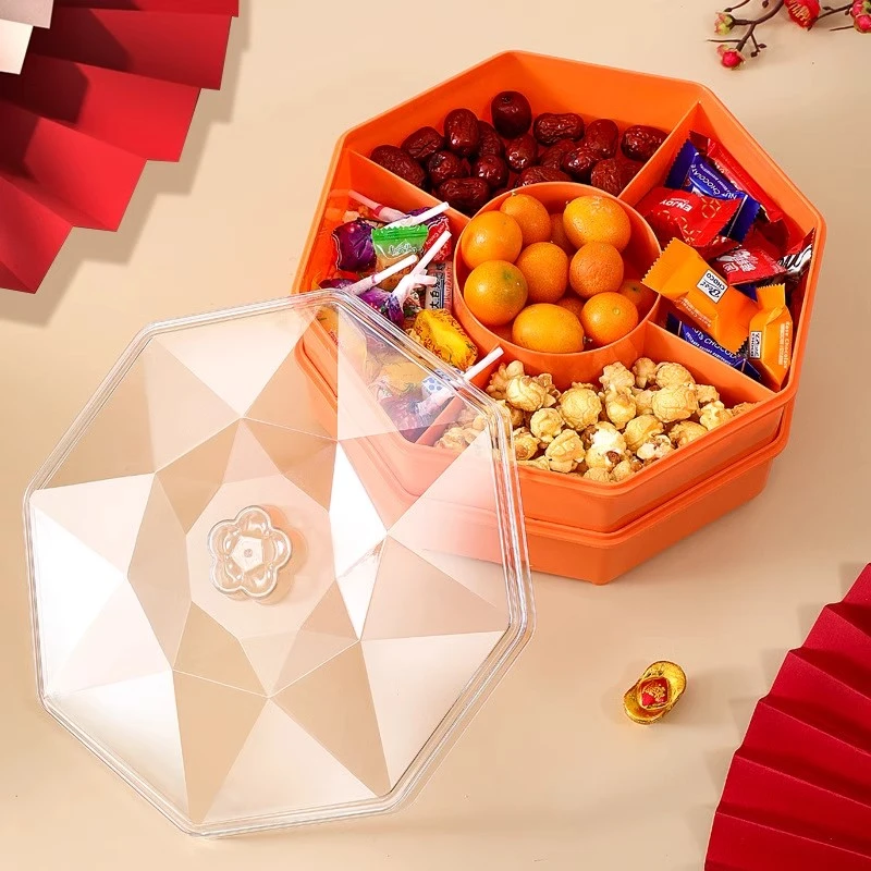 创意分格带盖收纳盒糖果盘家用现代客厅茶几过年零食瓜子干果盘子