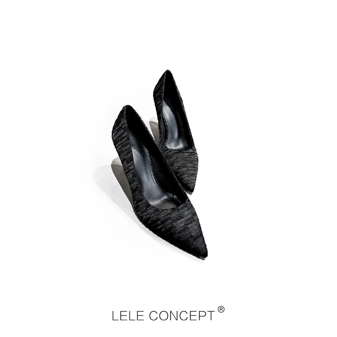 LELE CONCEPT尖头褶皱高跟鞋浅高跟鞋气质轻奢细跟优雅X0103