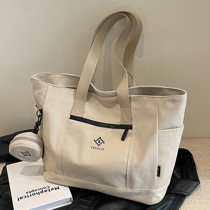 帆布包包女大容量2025新款上班手提单肩大学生上课布包通勤托特包