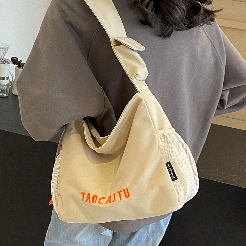 帆布包包女大容量2025新款质感撞色夏季单肩斜挎包爆款通勤托特包