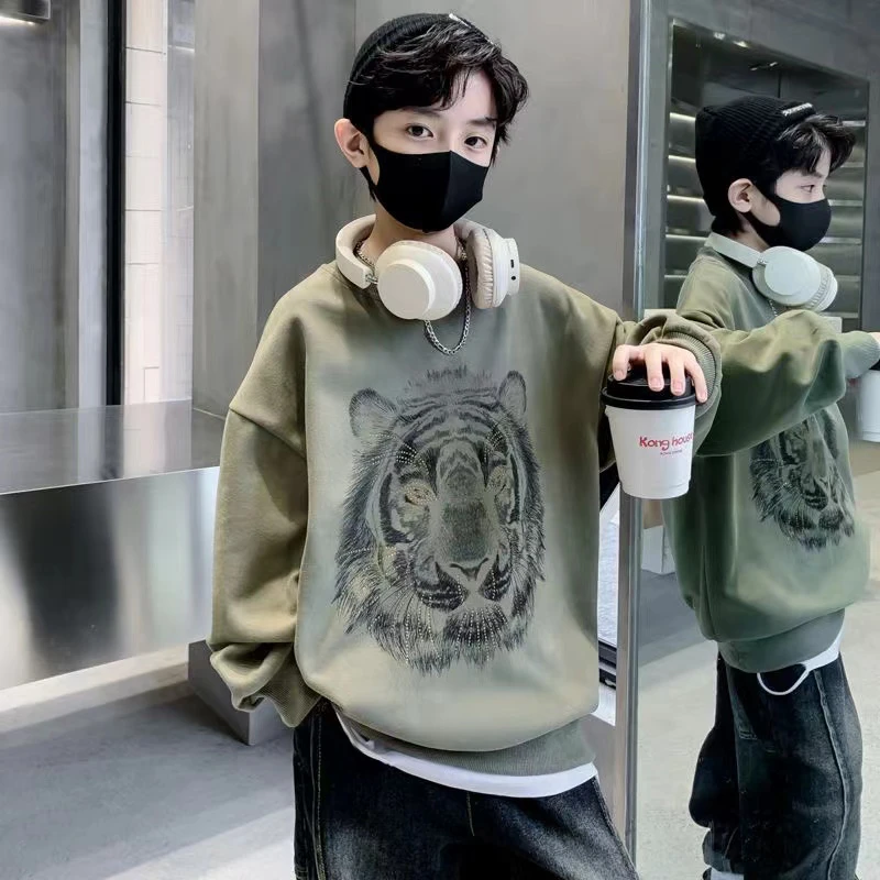 春季烫钻卫衣新款帅气时髦中大童春秋印花上衣儿童圆领卫衣3383