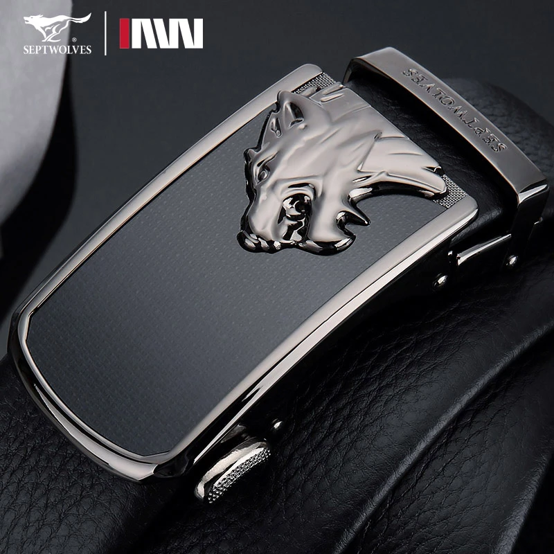 七匹狼男士皮带真皮自动扣腰带狼头青年人品牌纯头层牛皮裤带软皮