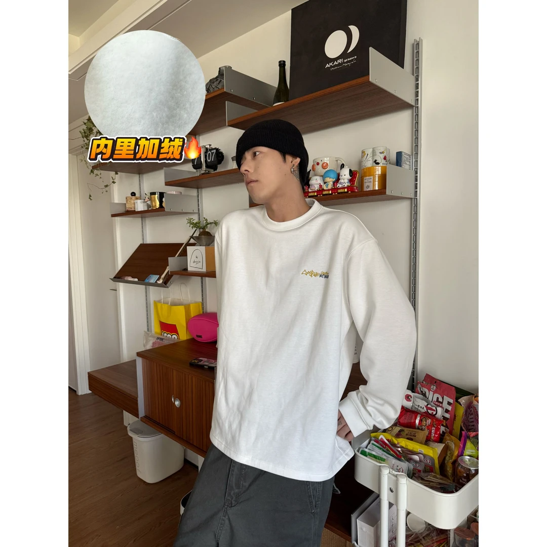 CoosRetro加绒圆领印花长袖T恤男女秋季宽松基础打底CS44J30