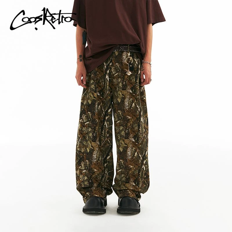 [青]CoosRetro美式复古枝纹图案休闲长裤男宽松直筒工装裤CS42J61