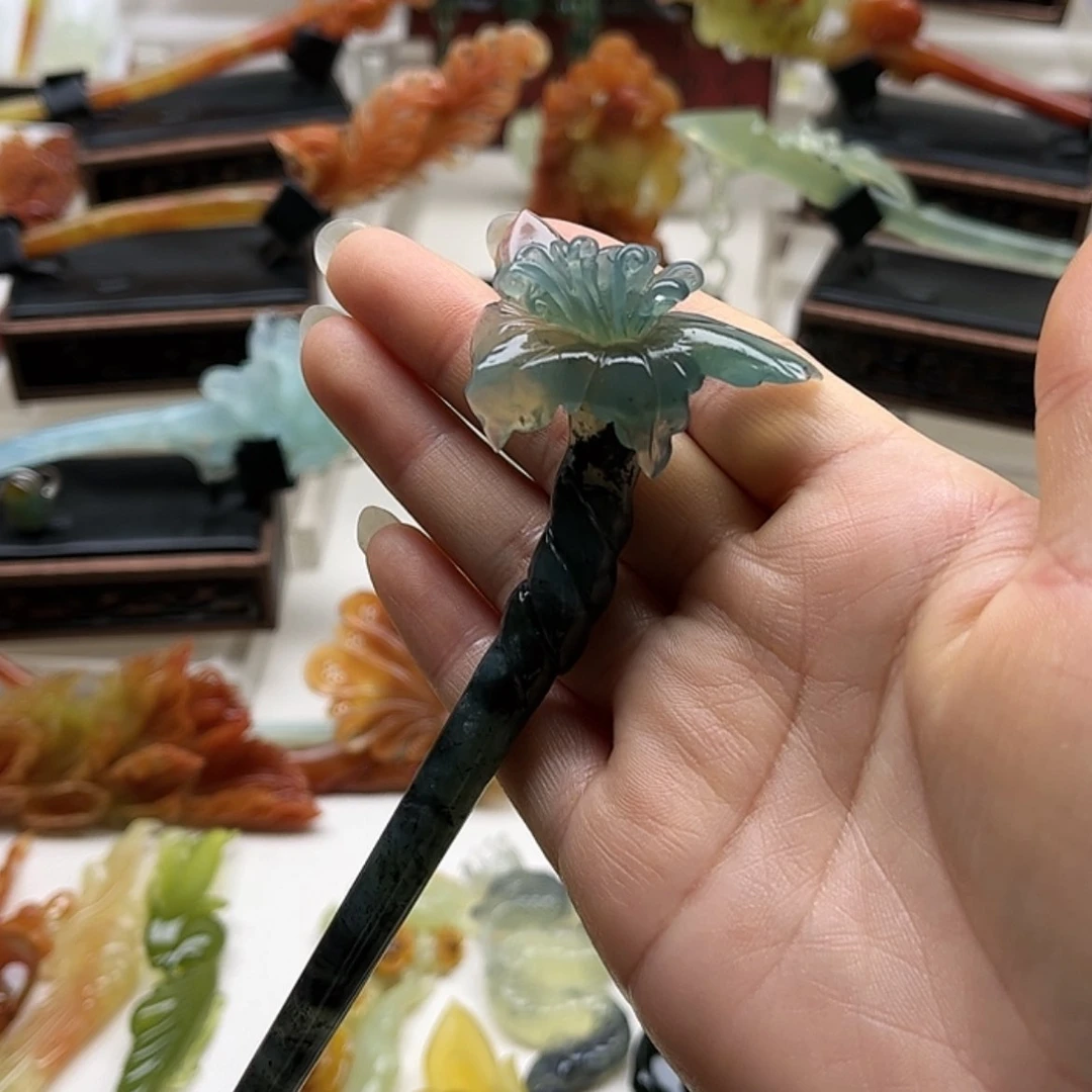 【闪购商品】蛇纹石玉岫玉发簪未镶嵌碎*