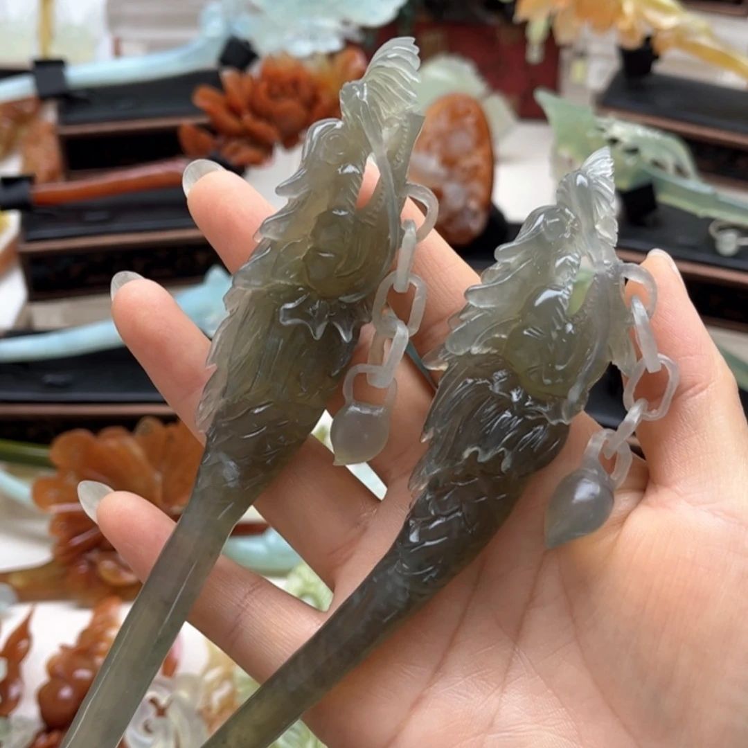 【闪购商品】蛇纹石玉岫玉发簪未镶嵌碎*