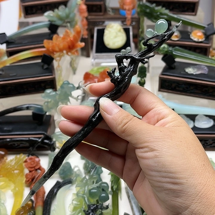 蛇纹石玉岫玉发簪未镶嵌灵**儿