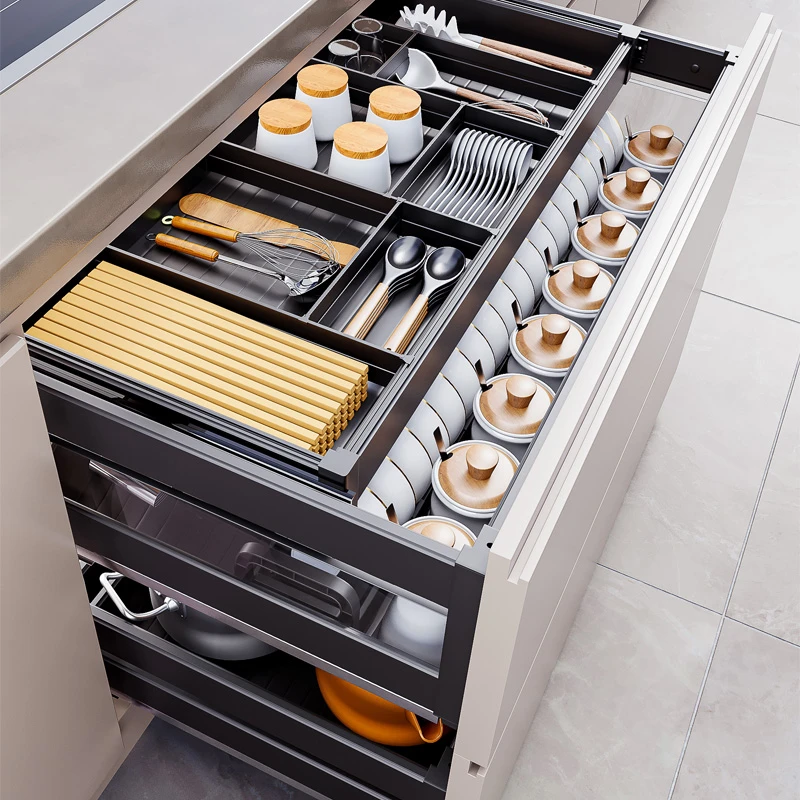 加深520厨房橱柜拉篮太空铝碗碟碗柜收纳架抽拉式抽屉式拉篮