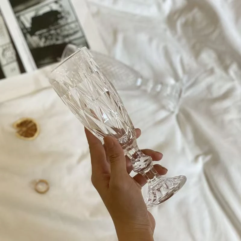 高级复古钻石花纹香槟杯（双支）