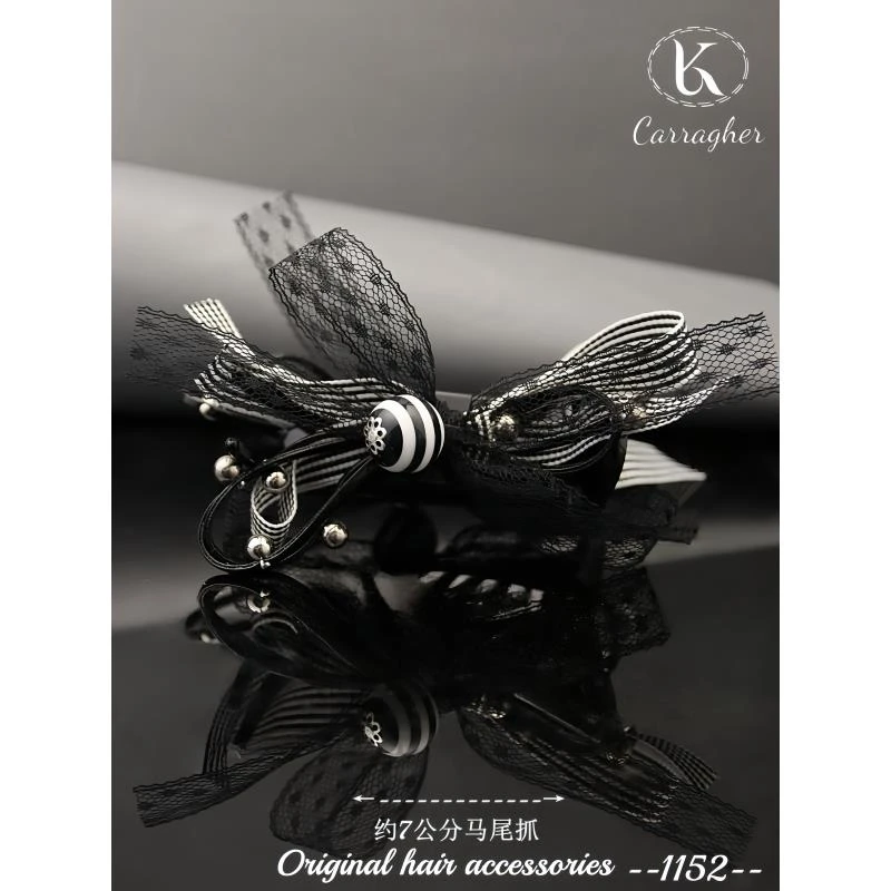 029拉格斐韩系条纹布艺马尾丸子抓1152