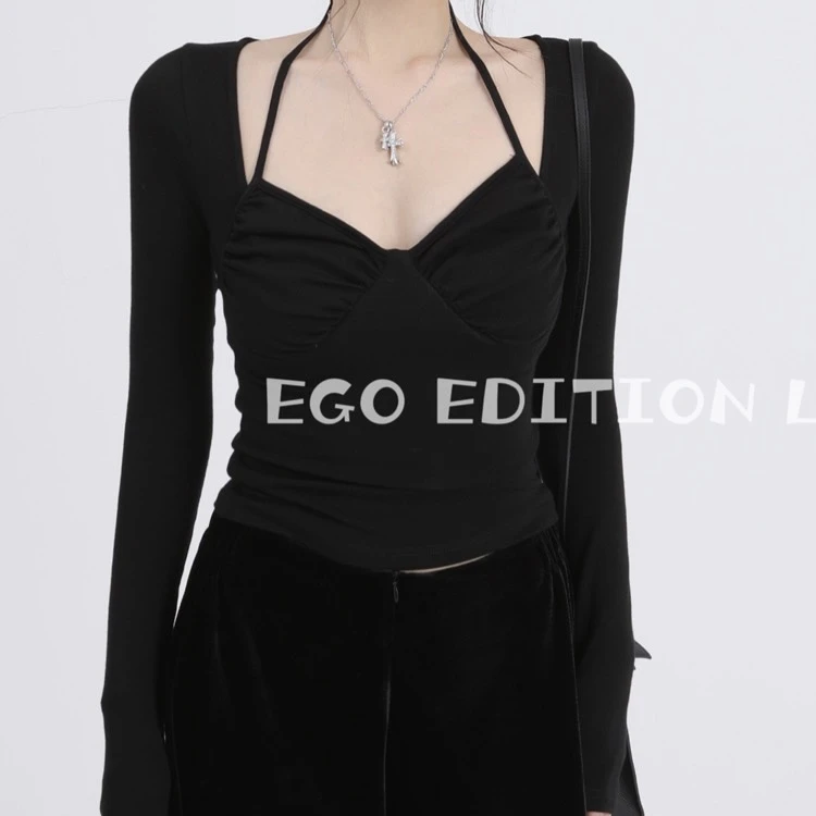 【青苍】性感黑色打底衫女内搭洋气法式露肩锁骨高级感一字肩上衣