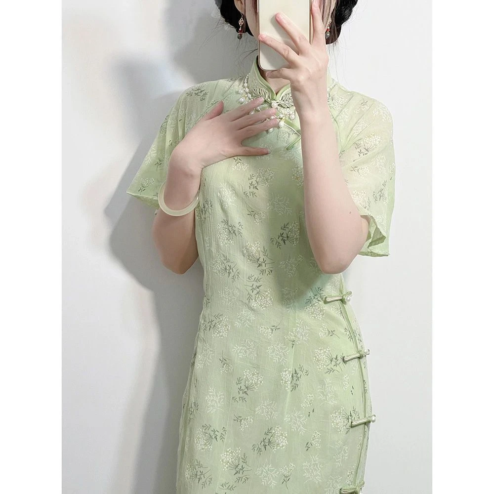 绿色旗袍民国风大小姐2025新款改良女年轻款气质高端文艺少女日常