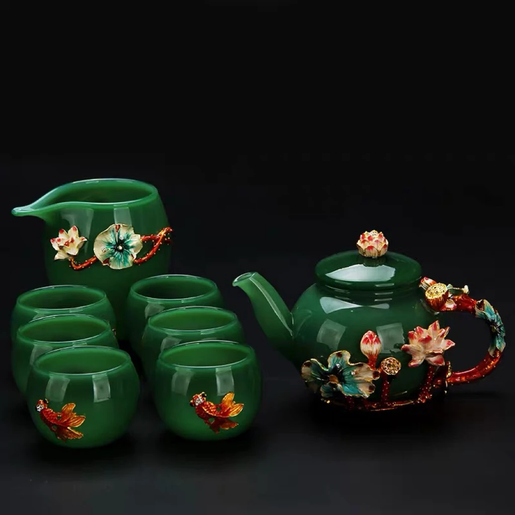 白玉玻璃瓷壶珐琅彩茶壶耐热高温泡茶壶过滤茶具套装家用手工套装