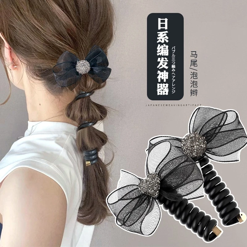 非金属树脂发饰 时尚蝴蝶结电话线发圈女日系泡泡辫编发马尾神器