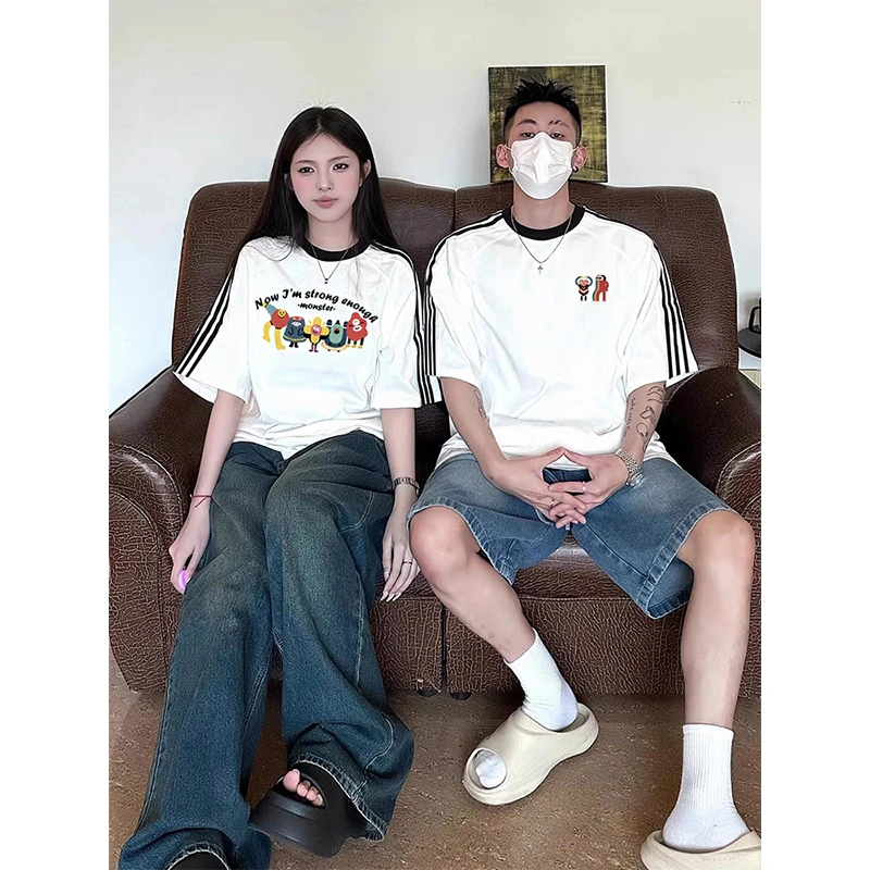 ARQP网红情侣装240g重磅纯棉潮牌t恤夏天款纯棉T恤套装短袖女款