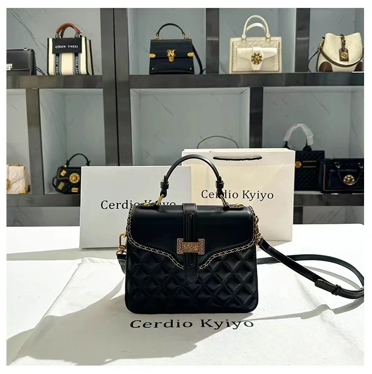 手提包高级感小众今年流行菱格小方包 单肩斜挎包6068#黑