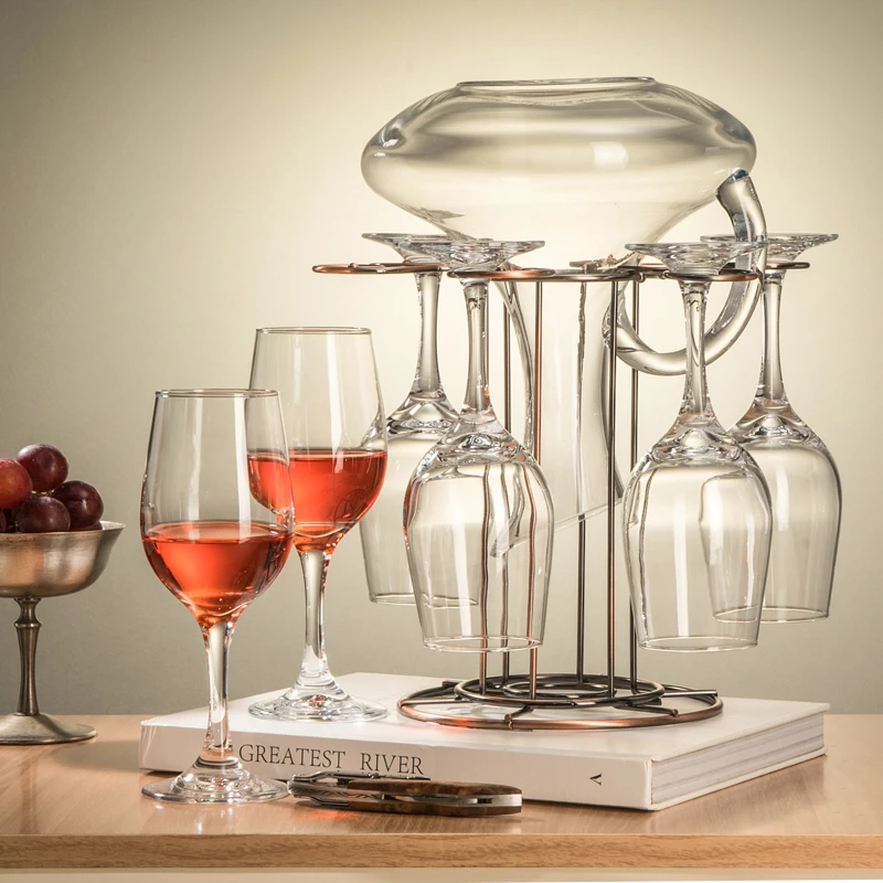 红酒杯套装家用醒酒器欧式玻璃葡萄酒杯高脚杯6只高颜值酒具7件套